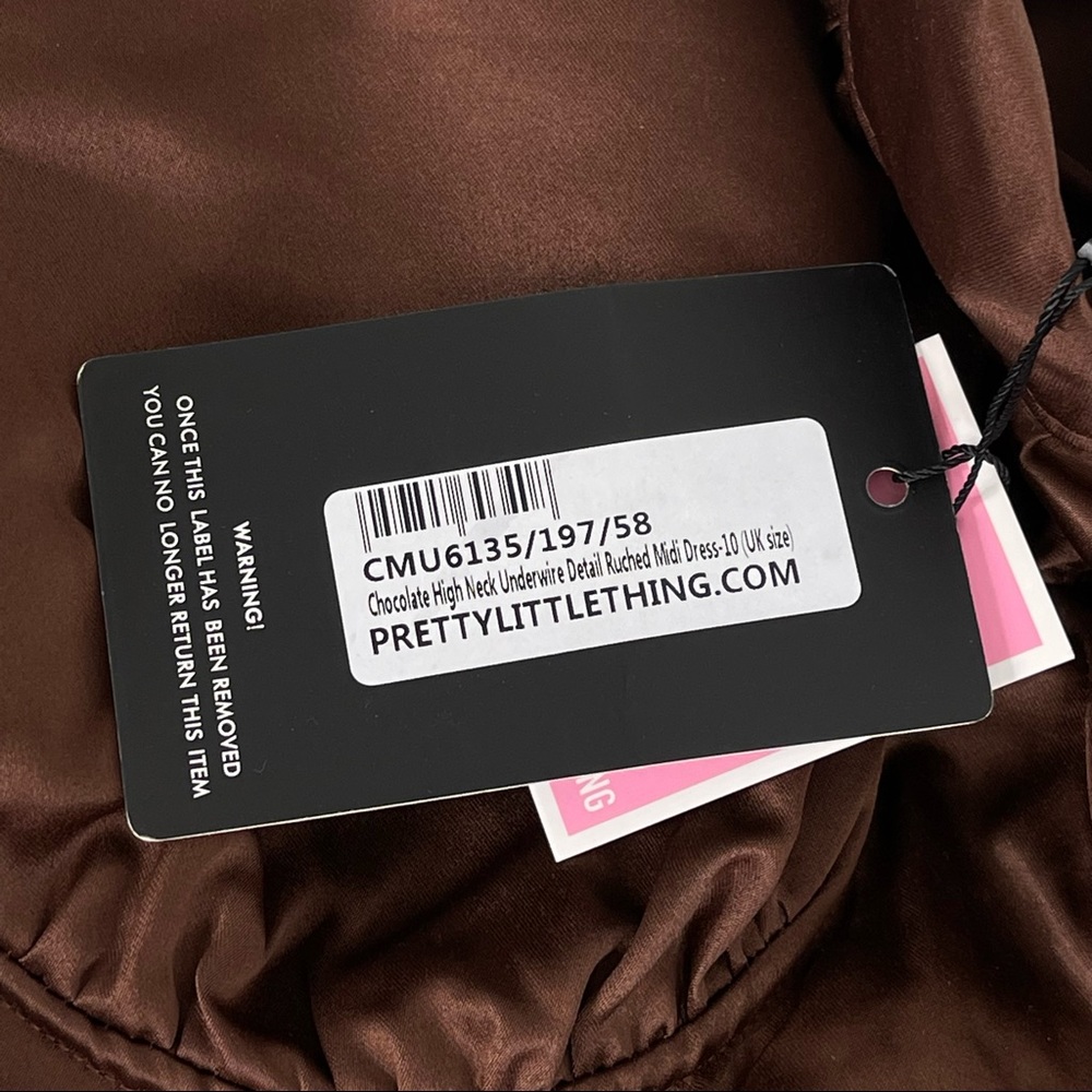 🌟SOLD PRETTYLITTLETHING Chocolate high neck underwire detail ruched midi 6 NEW - Picture 10 of 15